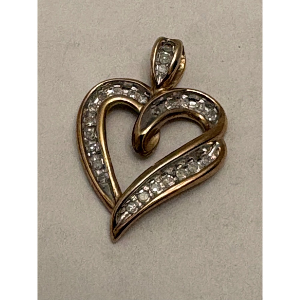10K Yellow Gold Diamond Open Heart Pendant Necklace Charm 2.3g 10KT THL